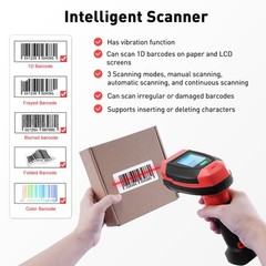 JRHC Barcode Scanner Wireless, 1D CCD Automatic Bar Code Red, Red