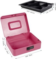 Large Pink Unbreakable Cash Box with Advanced Combination Lock and Money Tray