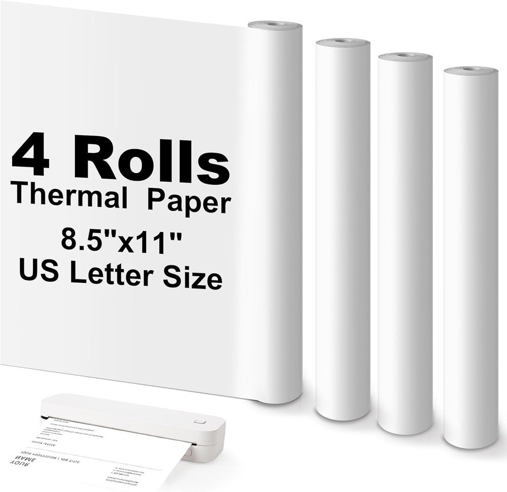 Thermal Printer Paper 8.5”x11” US Letter Size, 4 Rolls BPA free Quick-Dry Ther