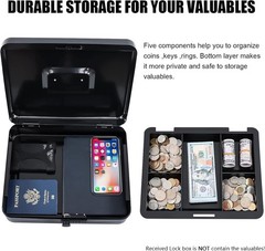 Metal Cash Box with Combination Lock – Extra Large 11.81×9.45×3.54 in Black