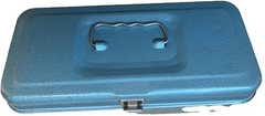Vintage METAL CASH BOX w/ Lockable Clasp /Metal Handel/ Dual Hing 11 x 5.5 x 3.5
