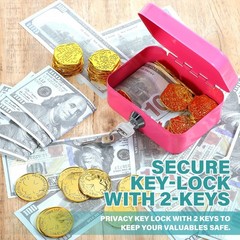 2 Pcs Money Box Cash Box with Lock and Slot, Small Cash Box with Key Lock, Po…
