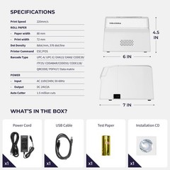 Volcora Thermal Receipt Printer, 80mm POS Printer w/Auto Cutter, White