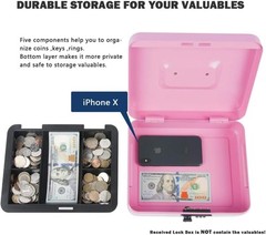 Large Pink Unbreakable Cash Box with Advanced Combination Lock and Money Tray