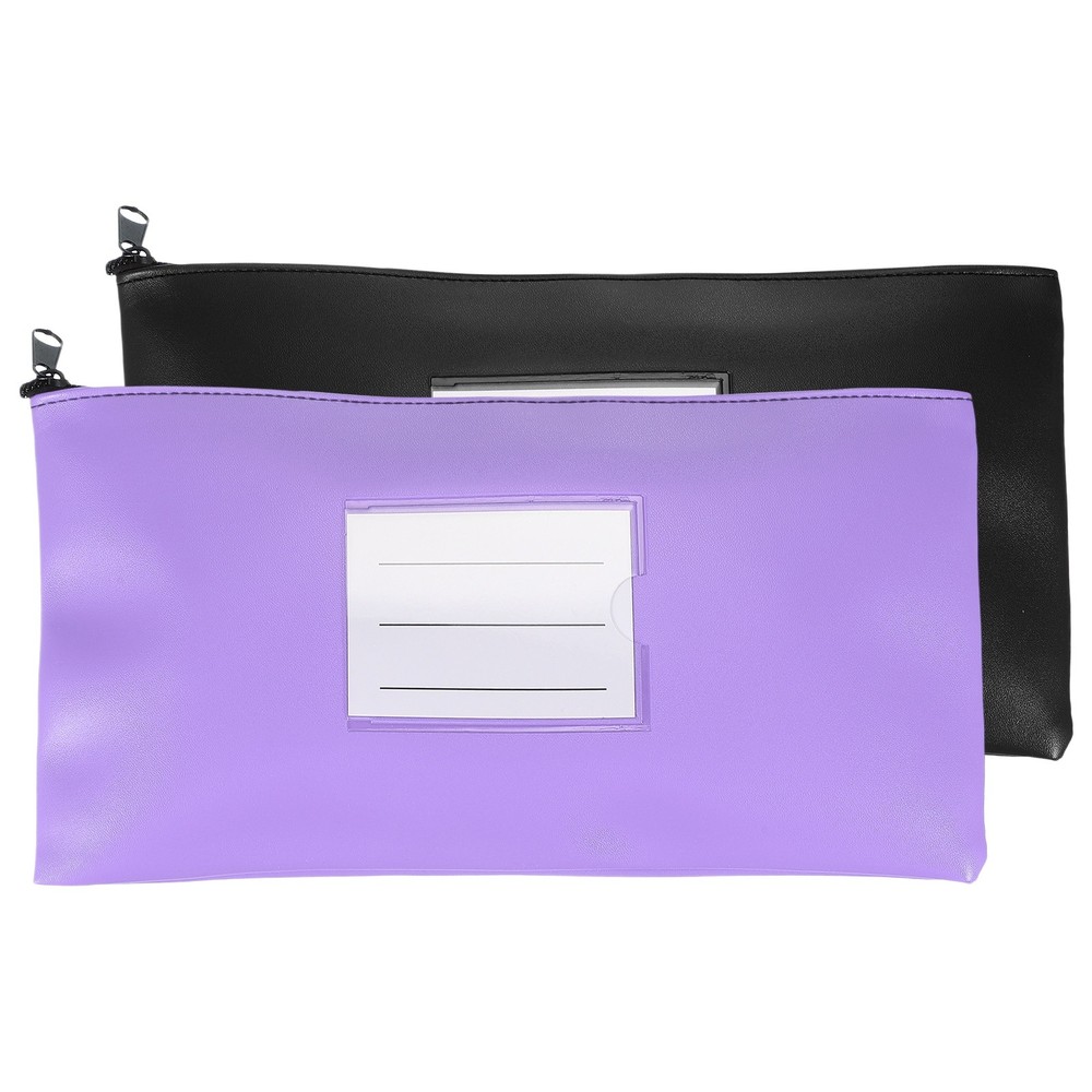 11×6 Inch Money Bags with Zipper, 2Pcs PU Leather Cash Pouch, Black/Purple