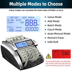 PONNOR Money Counter Machine with Value Bill Count, Cash Regular, Silver