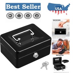 Mini Lock Box with Key for Cash & Valuables – Portable 5.91″x4.72″x3.15″ Black