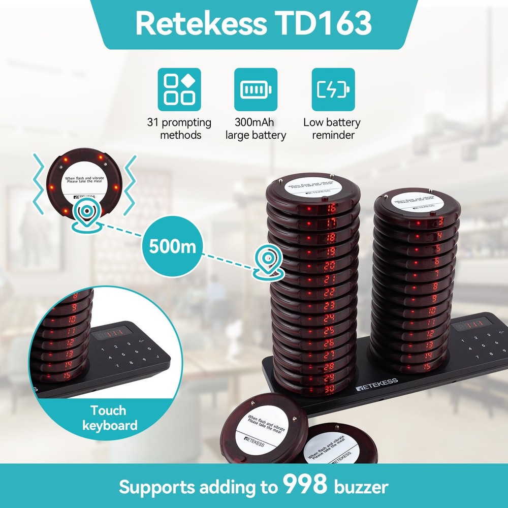 TD163 Restaurant Pager System 30 pagers, Pagers and Beepers 500M Long Distance