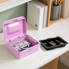 Portable Light Purple Cash Box – Scratch Resistant with Money Tray & Key Lock