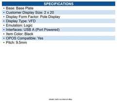 Logic Controls LDX9000UP LDX9000 USB-Powered Fluorescent Customer Pole Display