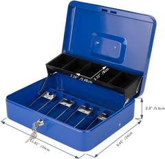 Locking Cash Box with Lock,Money Box with Cash Tray,Lock Safe Box with Key,Blue