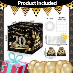 1 Set 20th Birthday Black Gold Surprise Money Box Cash Explosion Gift