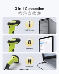Inateck 2D Barcode Scanner, Wireless Bluetooth QR Code Scanner with AI APP &