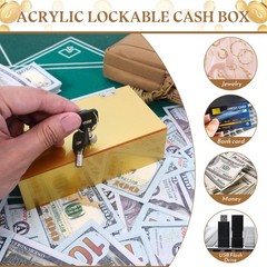 Acrylic Cash Box for Gambler Pocket Sized, Sparkling Glitter Gold Winners Bank