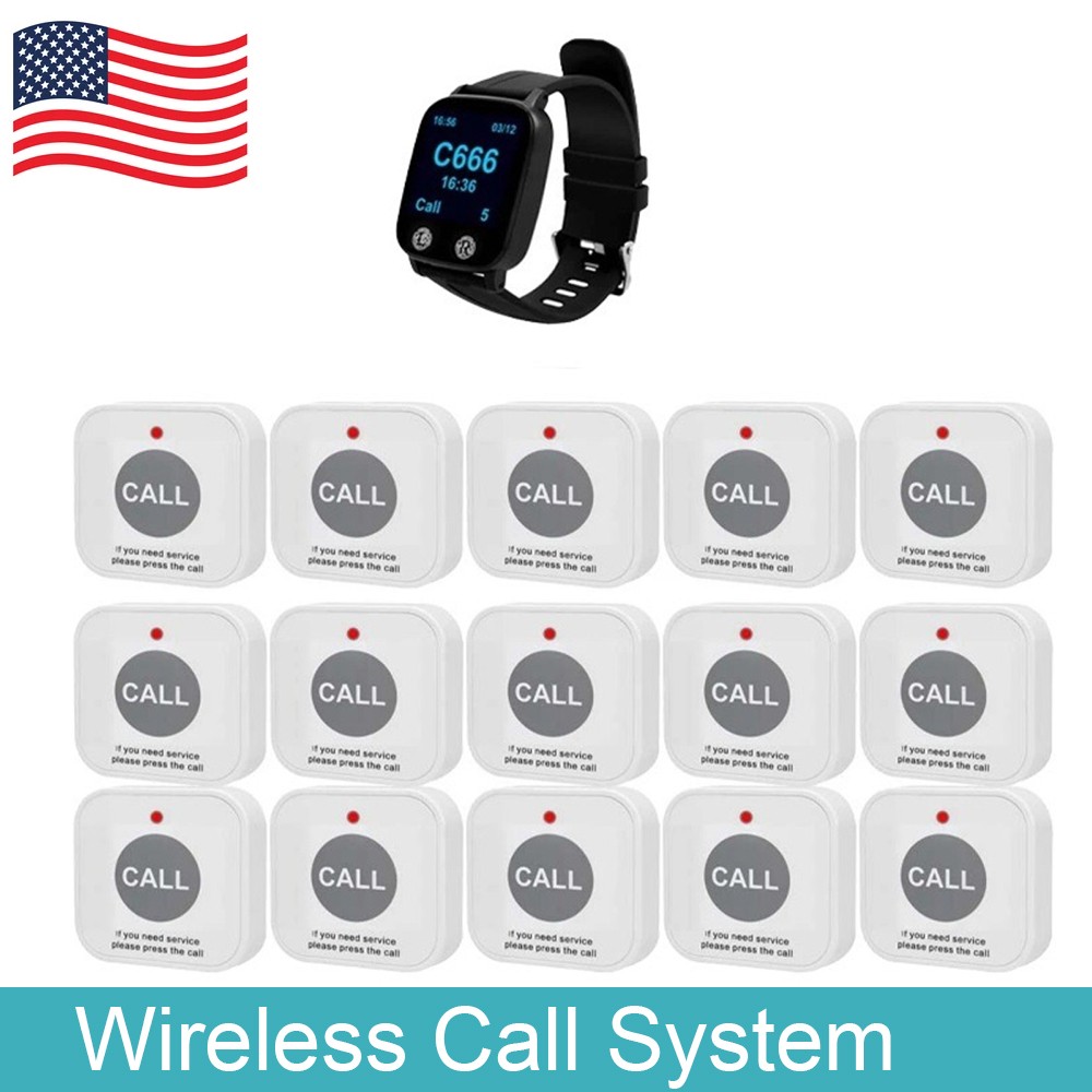 Restaurant Wireless Pager Calling System Waiter 1 Watch 15 Call Buttons Cafe Bar