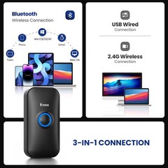 Eyoyo 1D Mini Bluetooth Barcode Scanner, 3-in-1 USB Wired & & black