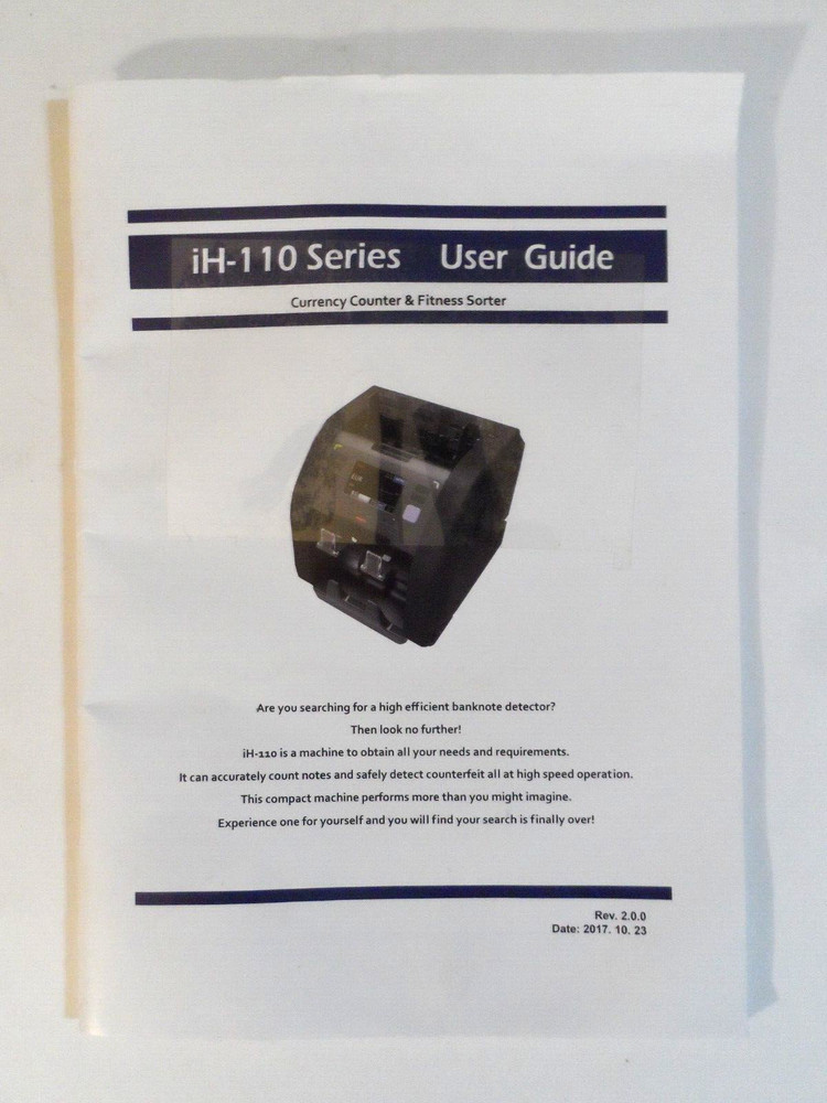 Hitachi iH-110 Series Currency Money Bill Counter User Guide Manual ONLY