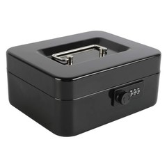 Black Medium Steel Cash Box Safe Combination Lock Coin Tray 7.87×6.30×3.54 In