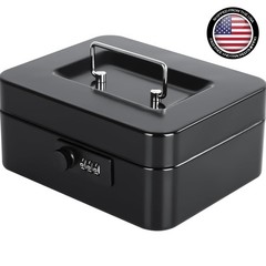 Compact Black Cash Box with Combination Lock & Removable Tray – 7.87″ x 6.30″