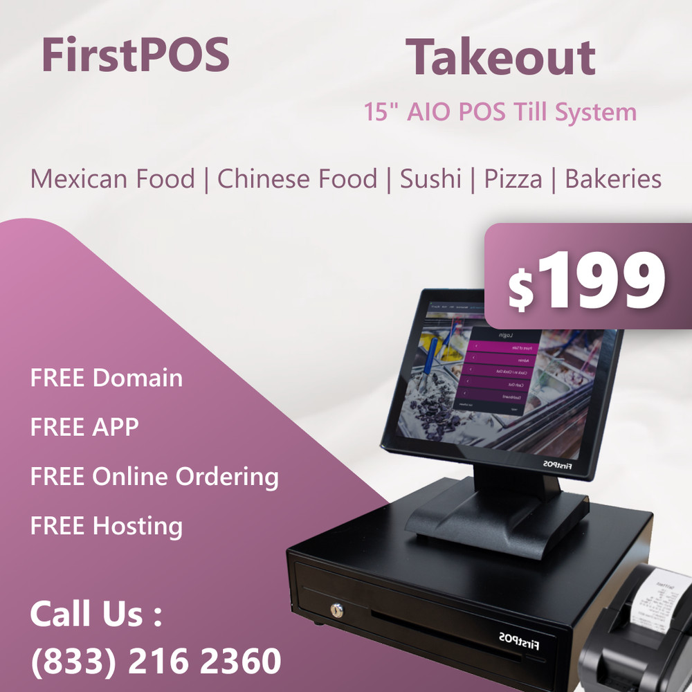 15” Touchscreen POS Cash Register Till System Takeout