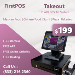 15” Touchscreen POS Cash Register Till System Takeout