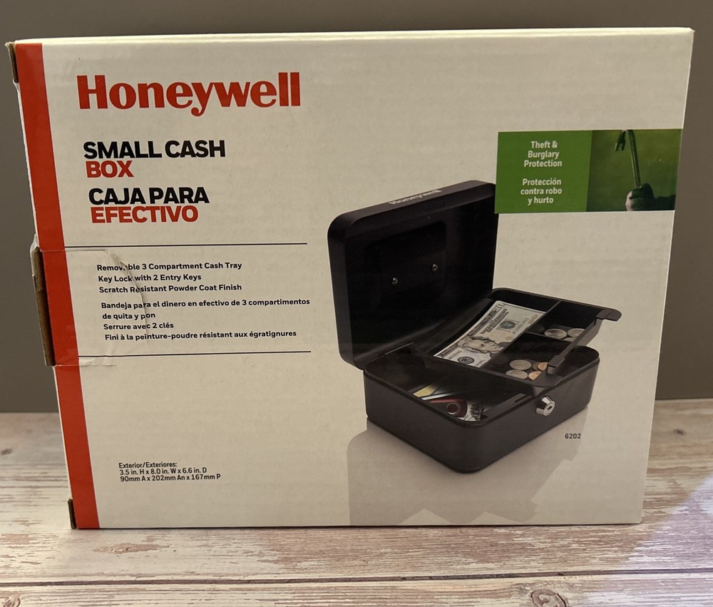 Honeywell Steel Cash Box #6202 with Removable Tray & 2 Keys New Open Box