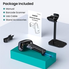 2D 1D Barcode Scanner with Stand, Bluetooth, Wireless and USB Wired