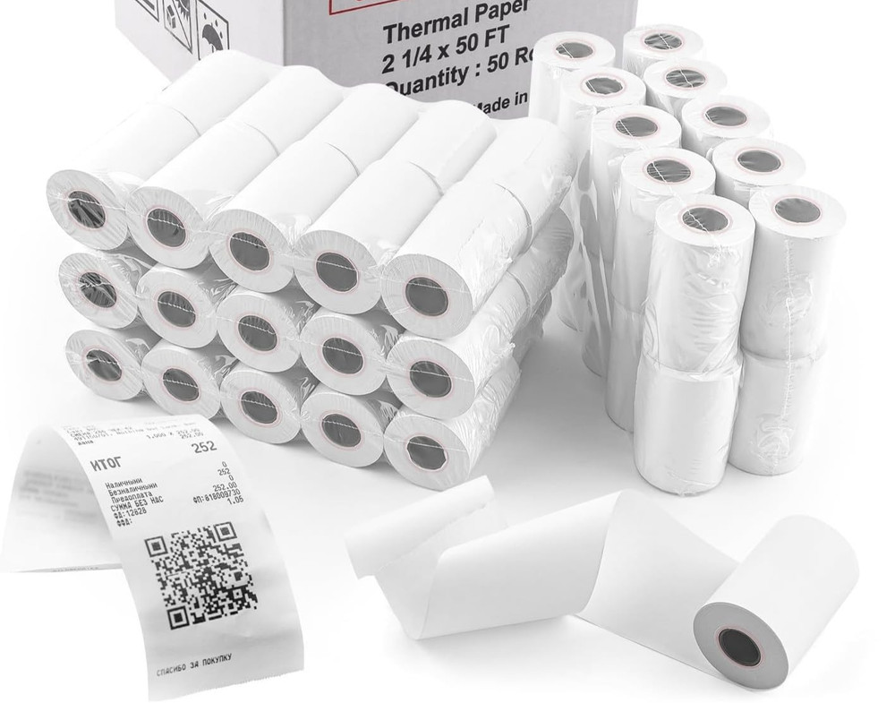 2 1/4 inch x 50ft Thermal Paper Roll – 50 Count fits Clover Axalto Magic X1000