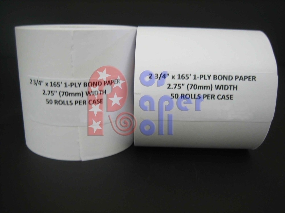 2 3/4″ x 165′ 1 PLY CARBONLESS BOND PoS RECEIPT PAPER 50 ROLLS ** FREE SHIPPING