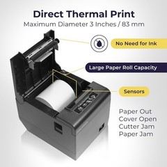 Thermal Receipt Printer, 80mm POS Printer with Auto Cutter, USB Ethernet