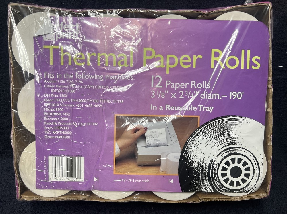 Perfect Print Premium Thermal Paper Rolls, 3 1/8 x 2 3/4” x 190 Feet, 12 Rolls.