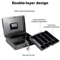 Metal Locking Cash Box with Money Tray and Secure Lock Organizer for Home