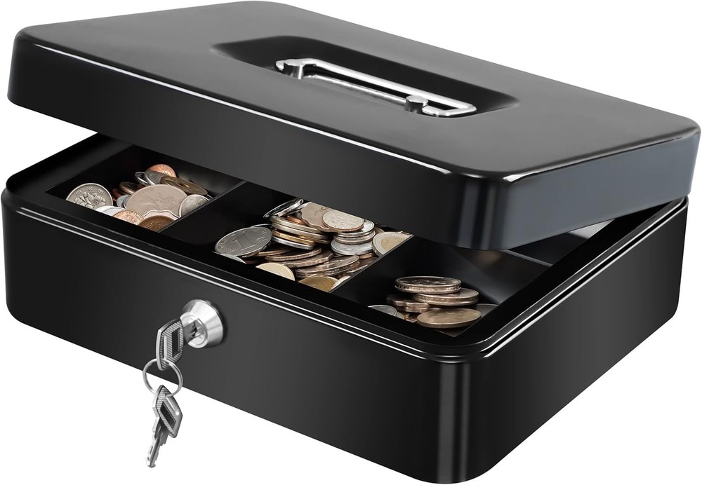 Large Metal Cash Box with Money Tray and Lock,Money Box with Cash Tray,Cash D…