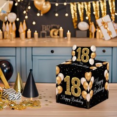 18th Birthday Money Box for Cash Pull, Happy Birthday Black Gold Boxes Gifts …