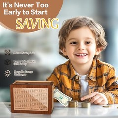 Cash Vault Wooden Money Savings Box, 10000 Savings Challenge Box