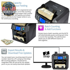 NC70 Mixed Denomination Bill Counter/2 Pocket Sorter/Counterfeit Detector – Mone
