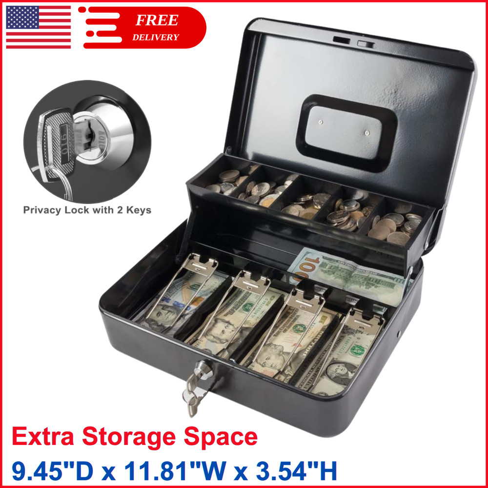 Locking Cash/Money Saving Organizer Box With Lock Safe With Key And Cash Tray