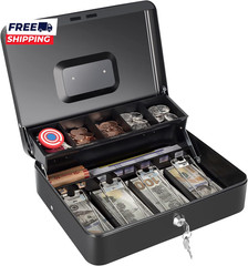 Cash Box with Money Tray and Key Lock Saving Lock Box with Money Tray Storage