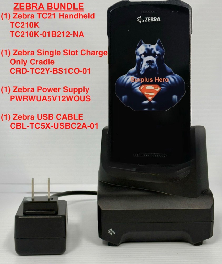Zebra TC21 TC210K-01B212-NA Scanner w/Battery /Charge Cradle /Power Supply /USB