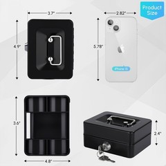 Compact Cash Box with Key Lock and Protective Coin Tray – 4.9″ Black Beauty