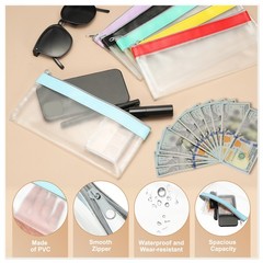 8.7×3.9 Inch Money Bags with Zipper, 6 Pcs Clear PVC Cash Pouch, Red