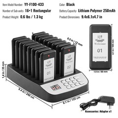 VEVOR Restaurant Wireless Guest Paging System 16 Beepers Queuing Calling Pagers