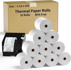 3-1/8″ x 230′ Thermal Paper Receipt Rolls White 10 Rolls POS Cash Register Tape
