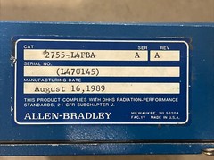 Refurbish Allen Bradley Lazer Scanner, CAT: 2755-L4FBA, Series: A, Rev A