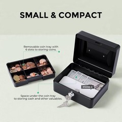Small Cash Box with Money Tray and Lock, Metal Cash Lock Box with Key, Petty Cas