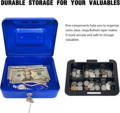 Steel Cash Box with Key Lock, Metal Small Money Organizer with Money Tray,Cas…