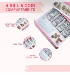 13” Cash Register Drawer Pink 4 Bill 6 Coin Tray Auto-Open with Keys