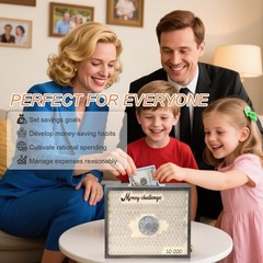 10000 Savings Challenge Box with Lock, Wooden Large 10k Money Saving Box Save…
