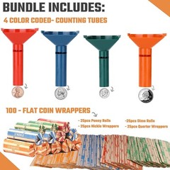 Lightweight Coin Tubes and Wrapper Set – 4 Colors for Efficient Coin Management