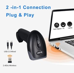 1D 2D QR Barcode Scanner Wireless Handheld Cordless Bar Codes Reader with 200…